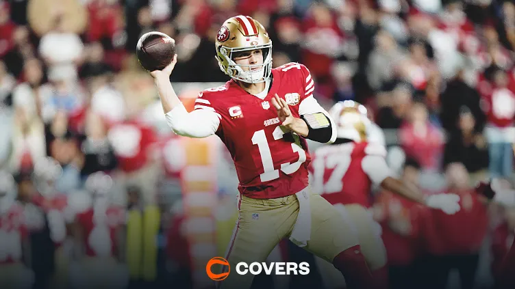 NFL AI predictions Week 7. Custom image of 49ers quarterback Brock Purdy.