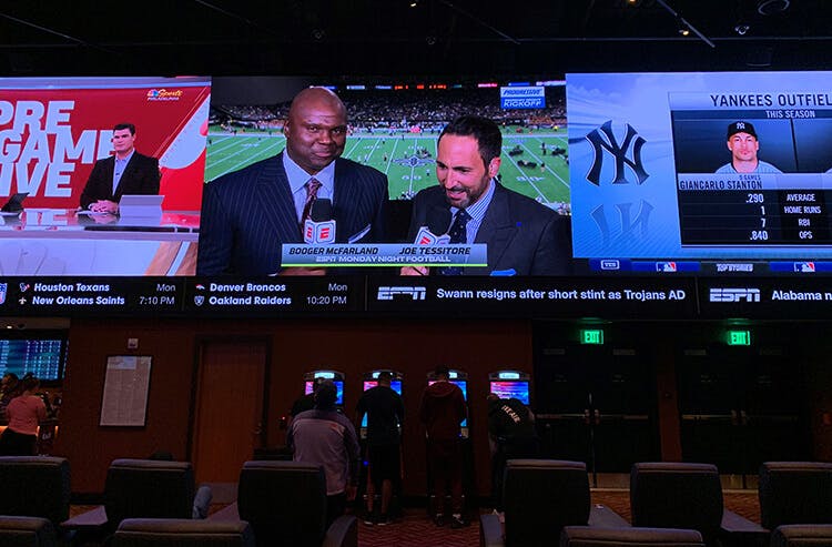 The video wall at the Parx Casino Sportsbook in Philadelphia, Pennsylvania