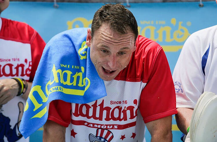 Joey Chestnut at the Nathan's Hot Dog Eating Contest on the Fourth of July.