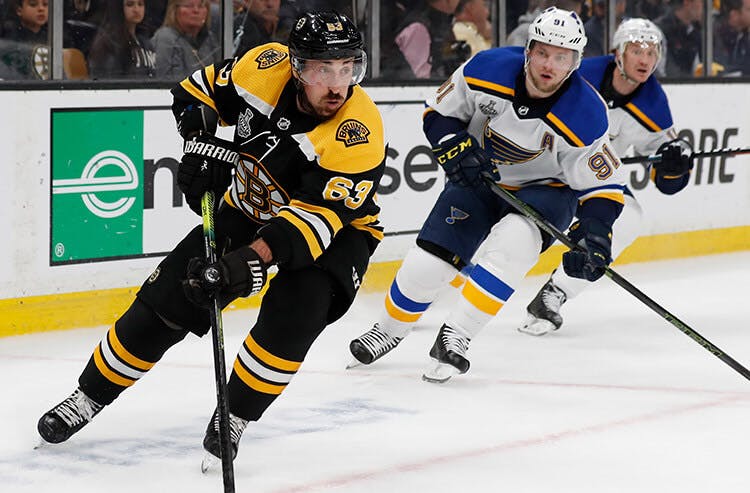 Bruins Brad Marchand skates against the Blues.