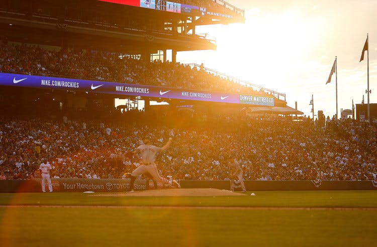 The suns shines down on a Rockies game at Coors Field.
