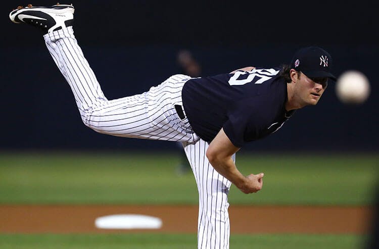 Yankees starter Gerrit Cole delivers a pitch at MLB Spring Training.