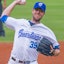 Mike Loree of the Fubon Guardians throws the ball in CPBL baseball action in Taiwan.