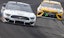 Kevin Harvick drives ahead of Kyle Busch in NASCAR action.