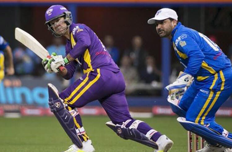 Ricky Ponting bats during a cricket All-Star game. 