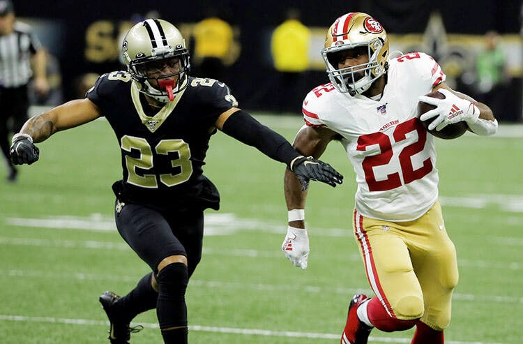 New Orleans Saints defensive back Marshon Lattimore chases a San Francisco 49ers ball carrier in NFL action. 