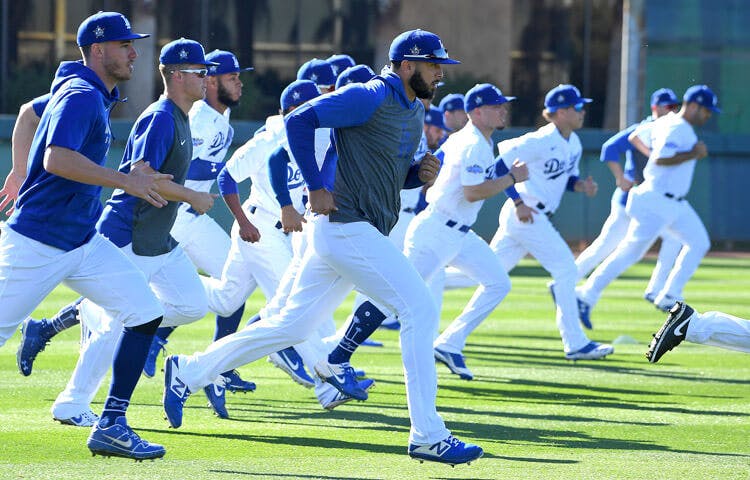 Los Angeles Dodgers work out at Spring Training.