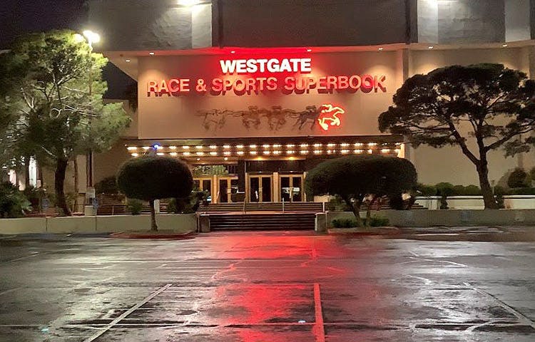 The parking lot of the Westgate Las Vegas Superbook is empty with Vegas shutting down.