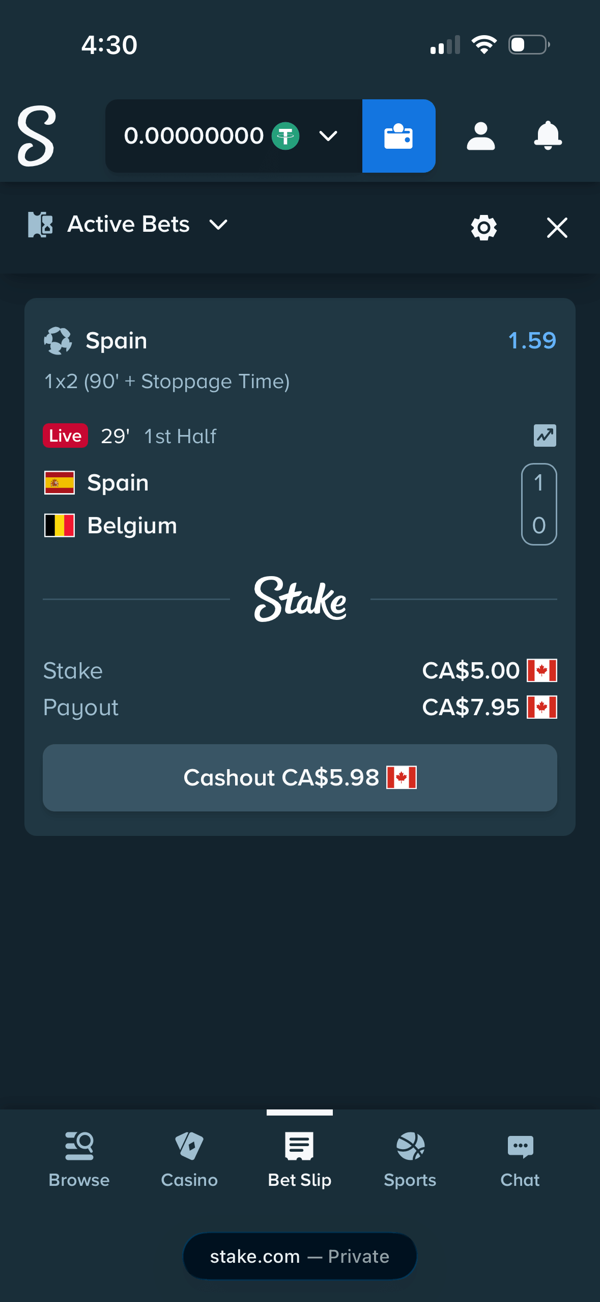 Stake in game score